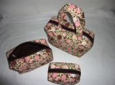 CONJ. NECESSAIRE FLORAL ROSA C/ MARRON