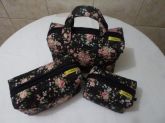 CONJUNTO NECESSAIRE QUADRADA FLORAL PRETO
